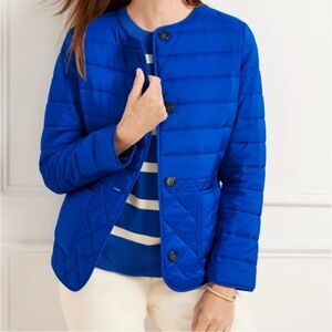 Talbots Collarless Quilted Jacket/Blazer Casual Warm Career Pockets L